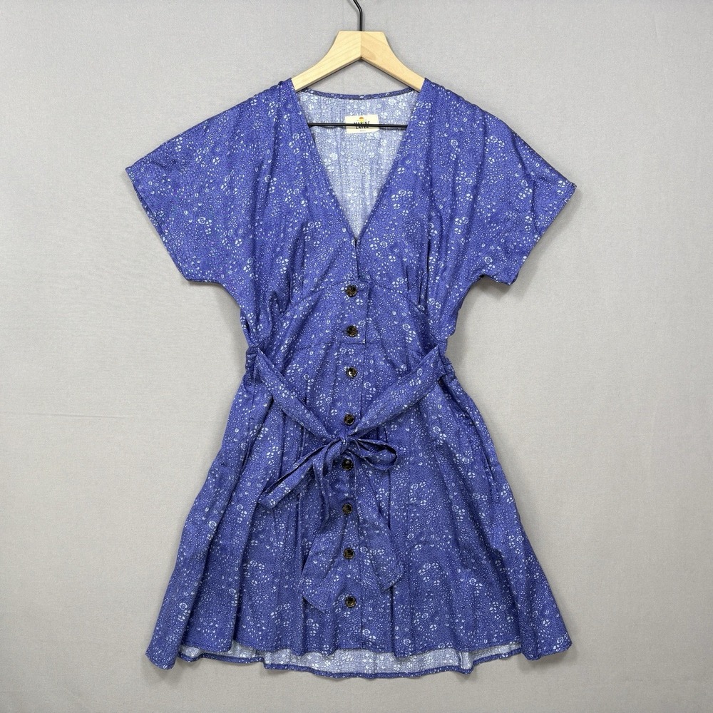 Marine Layer Camila Mini Dress S Blue SF Toile Print Button Front Tie Waist 2022